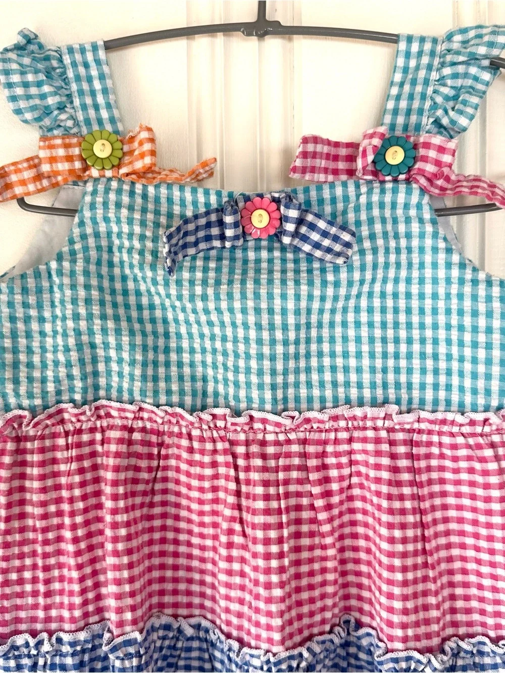 Blueberi Boulevard 4T Kids Gingham Tiered Dress in Teal, Pink, Blue, Orange
